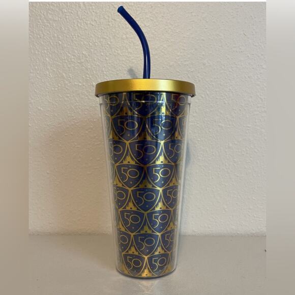 NWT Disney parks 50th Anniversary Celebration 20oz Blue & Gold Tumbler